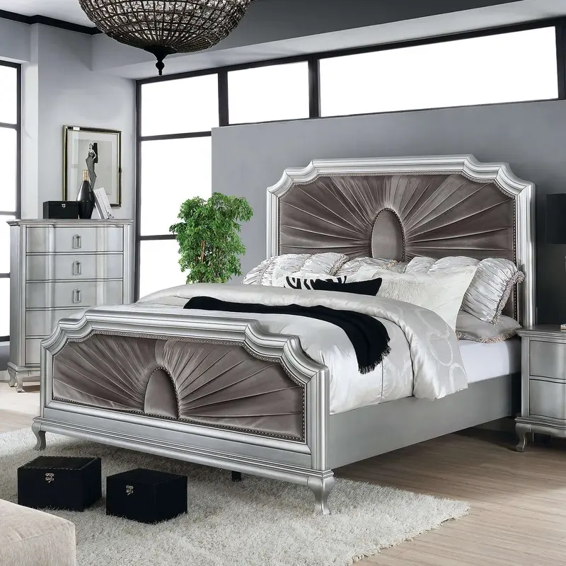 Aalok Queen Bed In Silver and Warm Gray