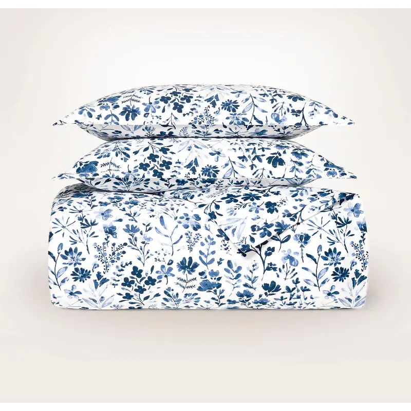Signature Hemmed Duvet Set - Navy Botanical
