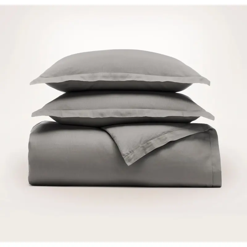 Signature Hemmed Duvet Set - Stone Textured Stripe