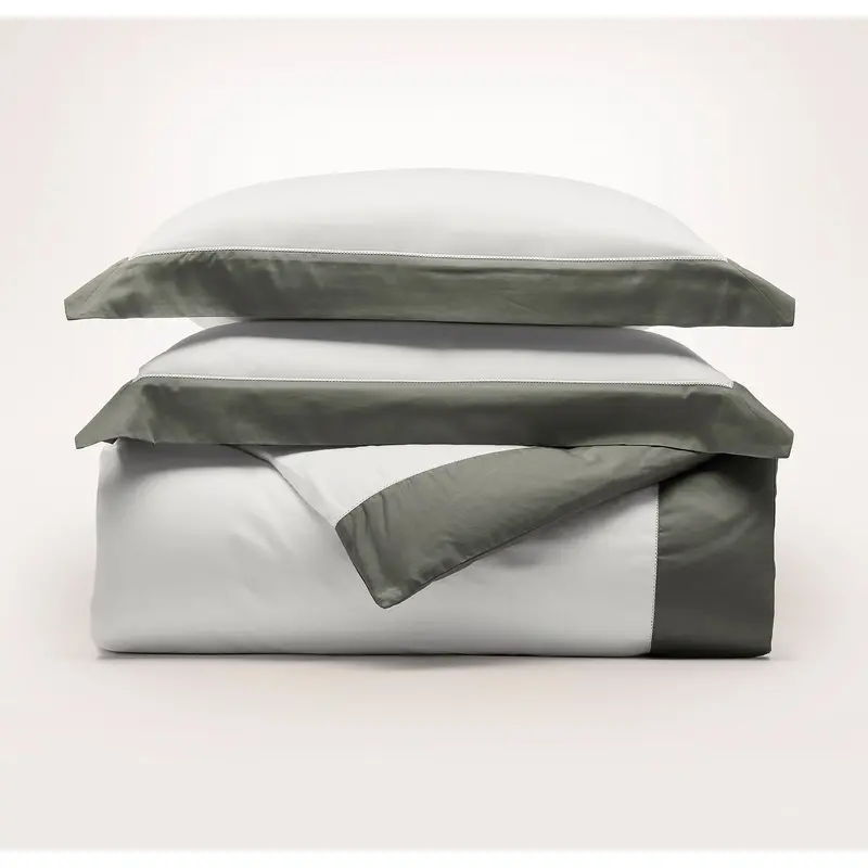 Signature Hemmed Duvet Set - White/Juniper Colorblock