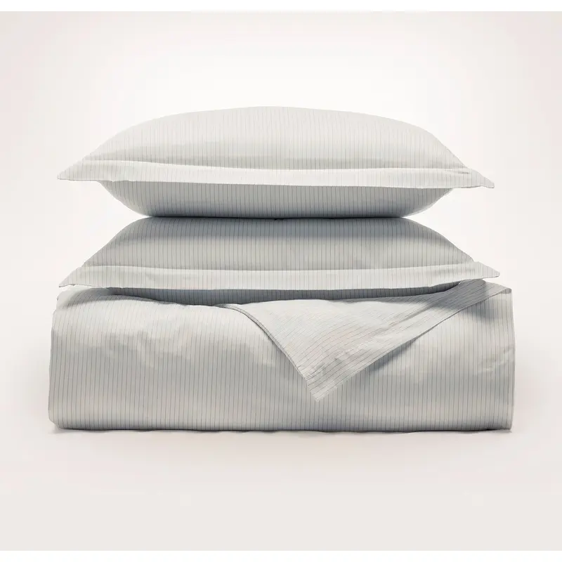 Signature Hemmed Duvet Set - White/Mineral Delicate Stripe