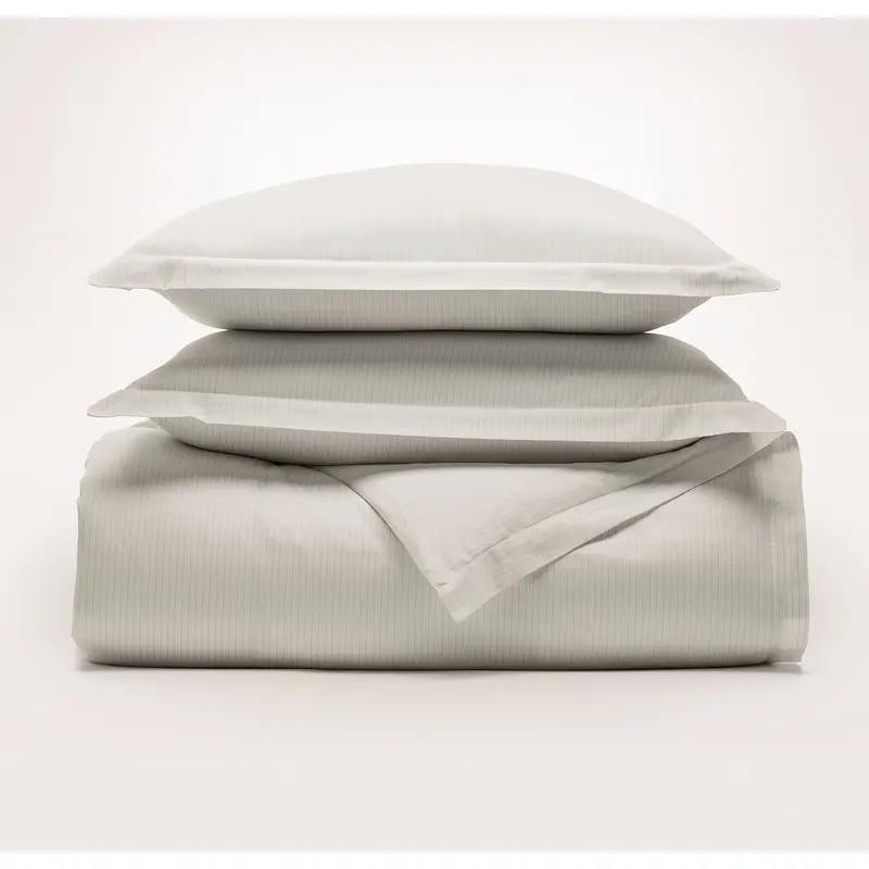 Signature Hemmed Duvet Set - White/Pewter Delicate Stripe