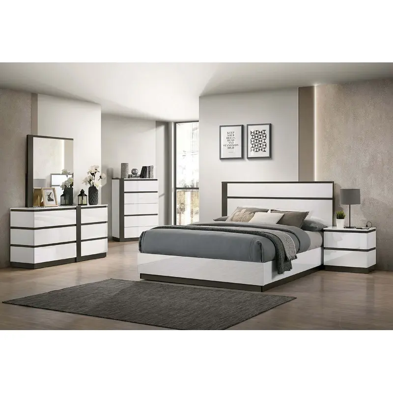 Birsfelden Queen Bed With Drawers In White and Gray