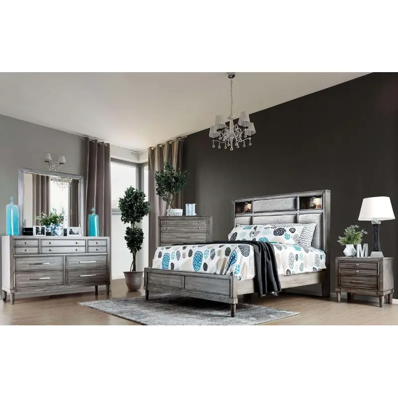 Daphne Gray Upholstered Platform Bedroom Set