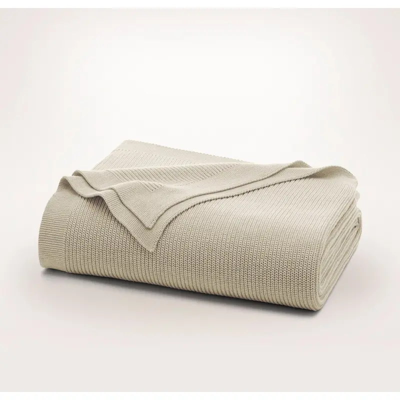 Ribbed Knit Bed Blanket - Heathered Oatmeal