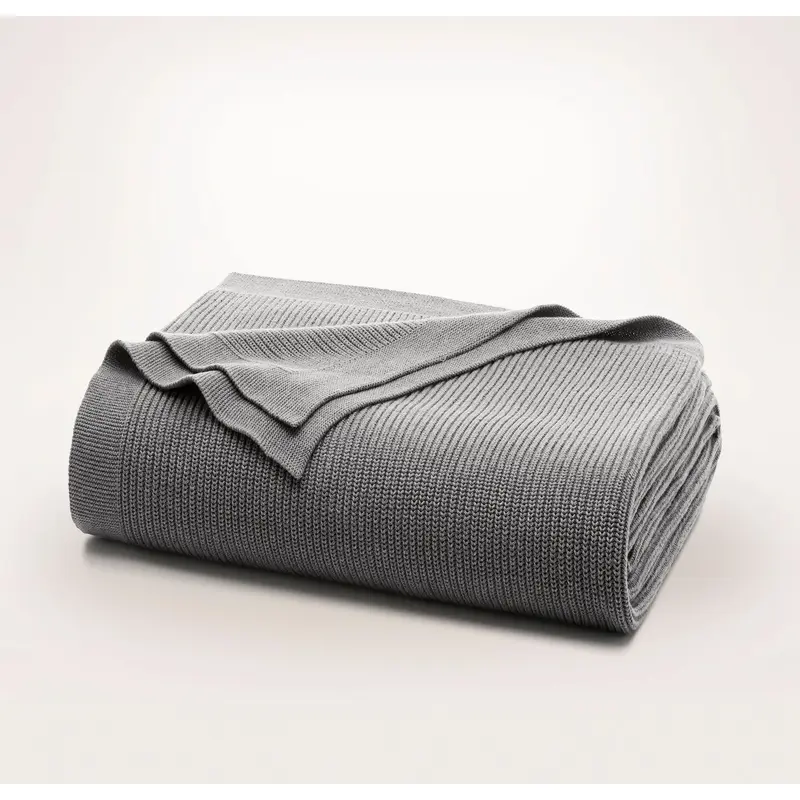 Ribbed Knit Bed Blanket - Heathered Stone