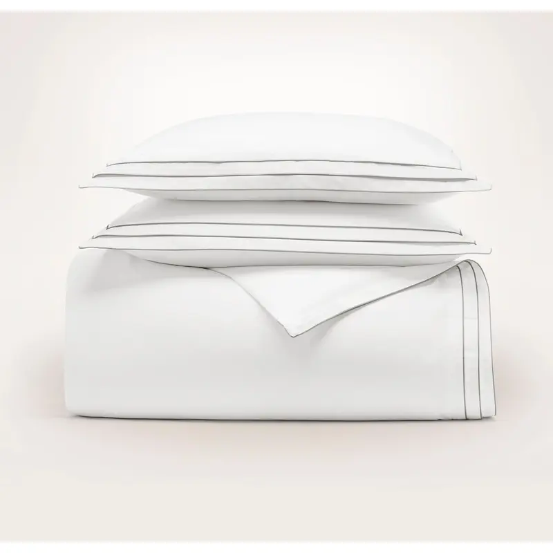 Signature Embellished Duvet Set - White/Pewter Triple Framed