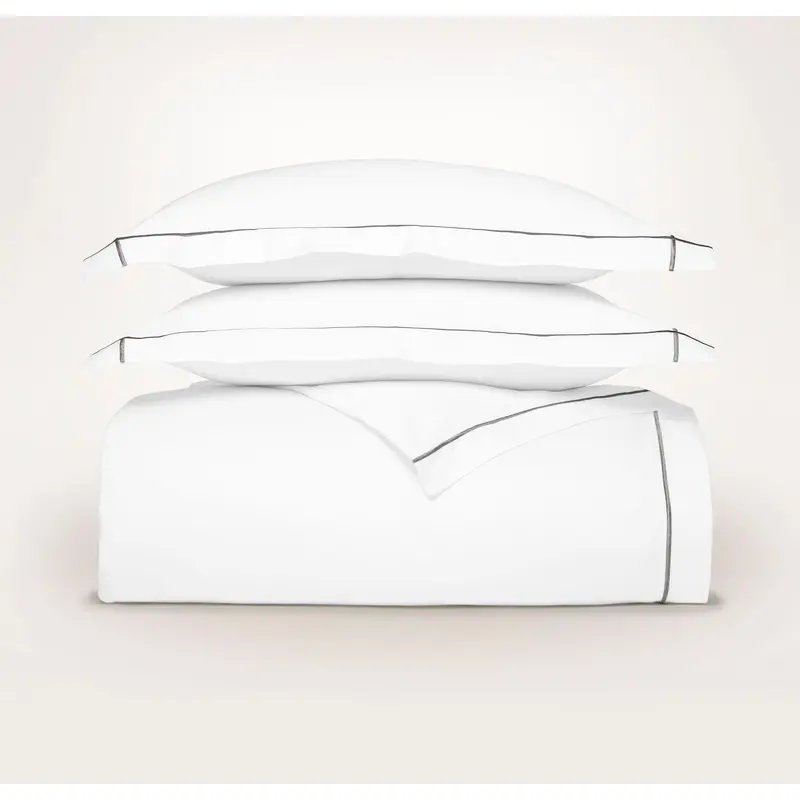 Signature Embellished Duvet Set - White/Stone Embroidered