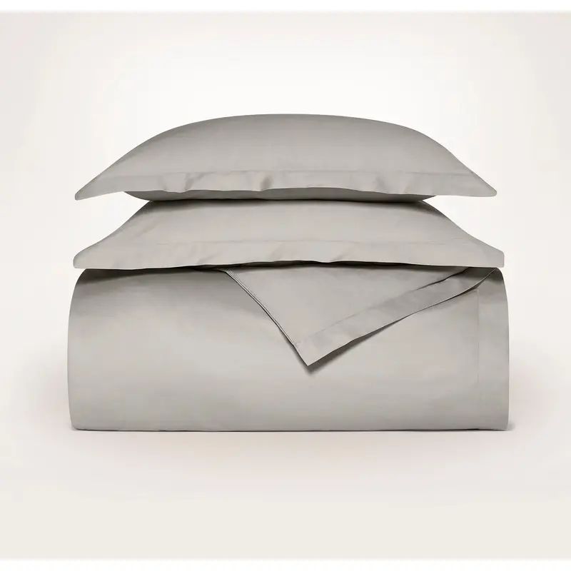 Percale Hemmed Duvet Set - Pewter