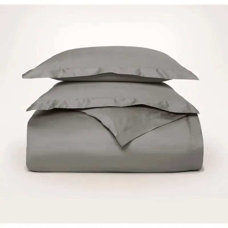 Percale Hemmed Duvet Set - Stone