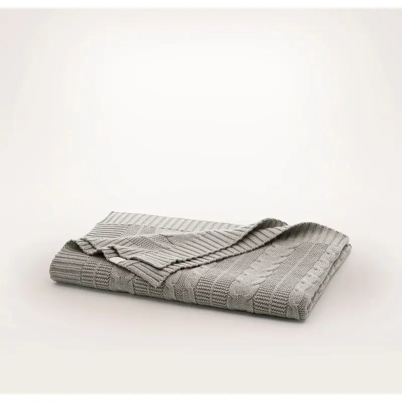 Cable Knit Baby Blanket - Heathered Pewter