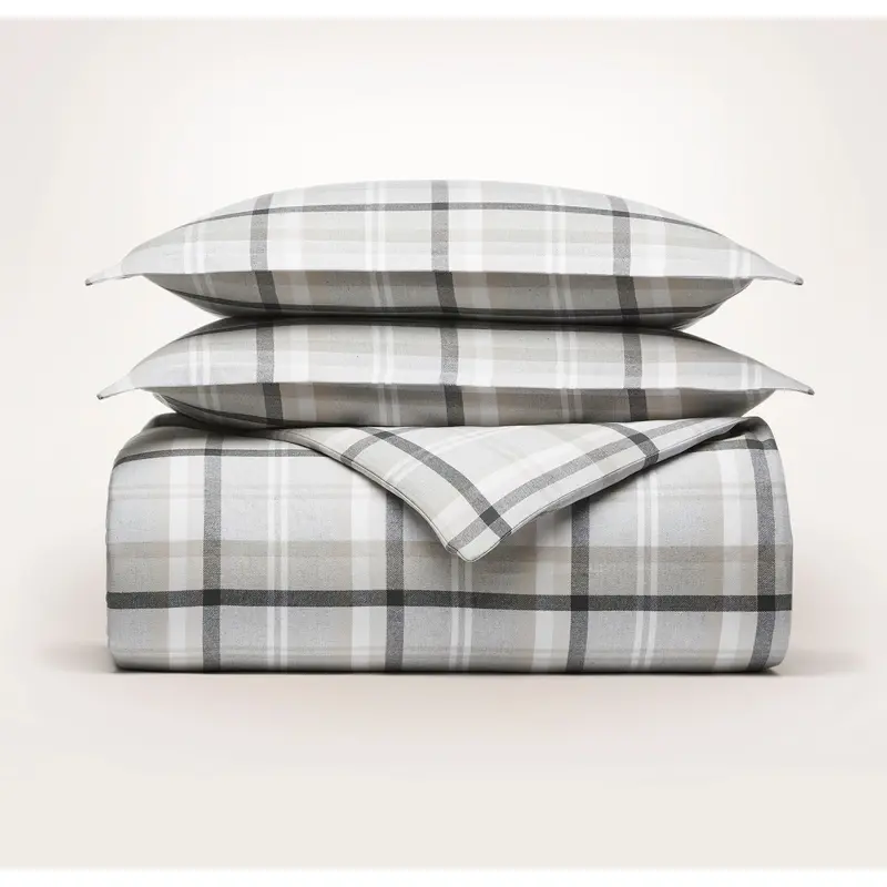 Flannel Duvet Set - Pewter Heathered Plaid