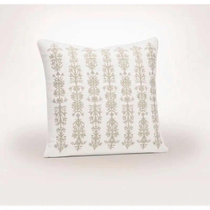 Linen Floral Reed Pillow Cover (20x20) - White/Oak