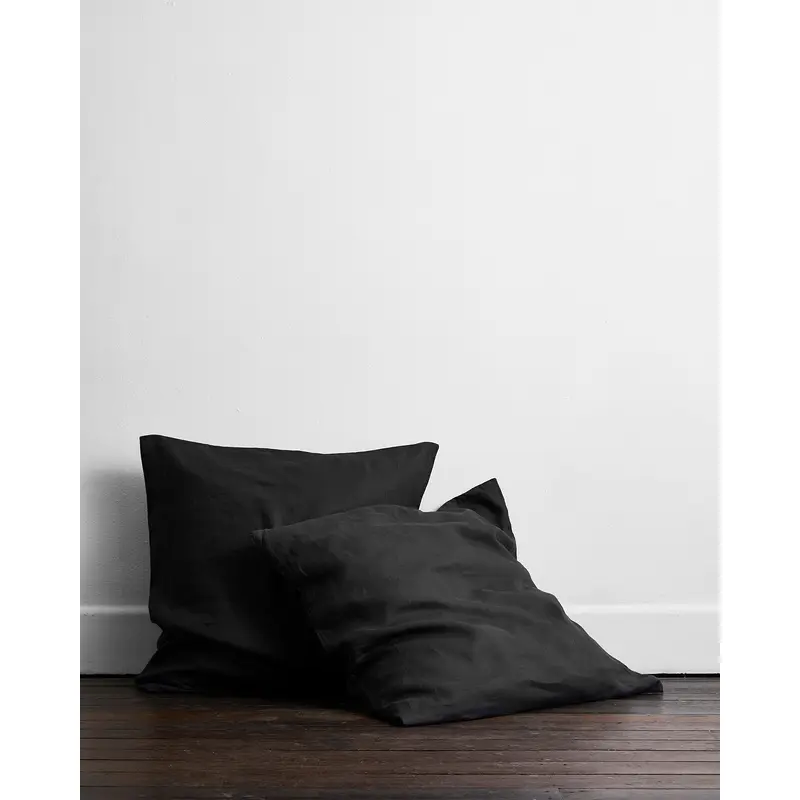 Charcoal 100% French Flax Linen European Pillowcases (Set of Two)
