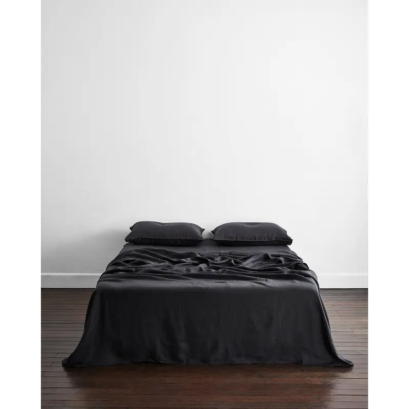 Charcoal 100% French Flax Linen Flat Sheet