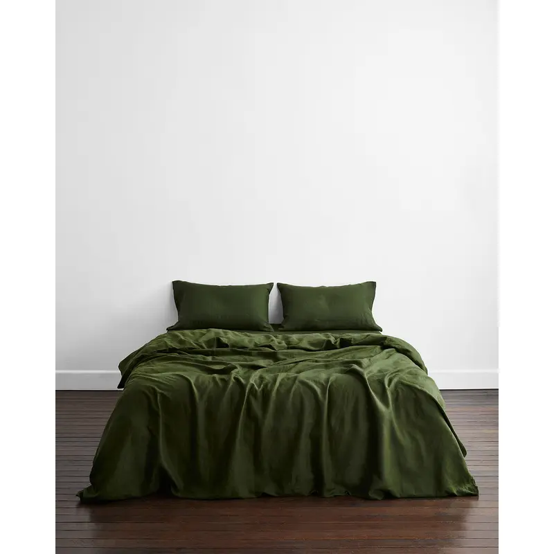 Olive 100% French Flax Linen Bedding Set