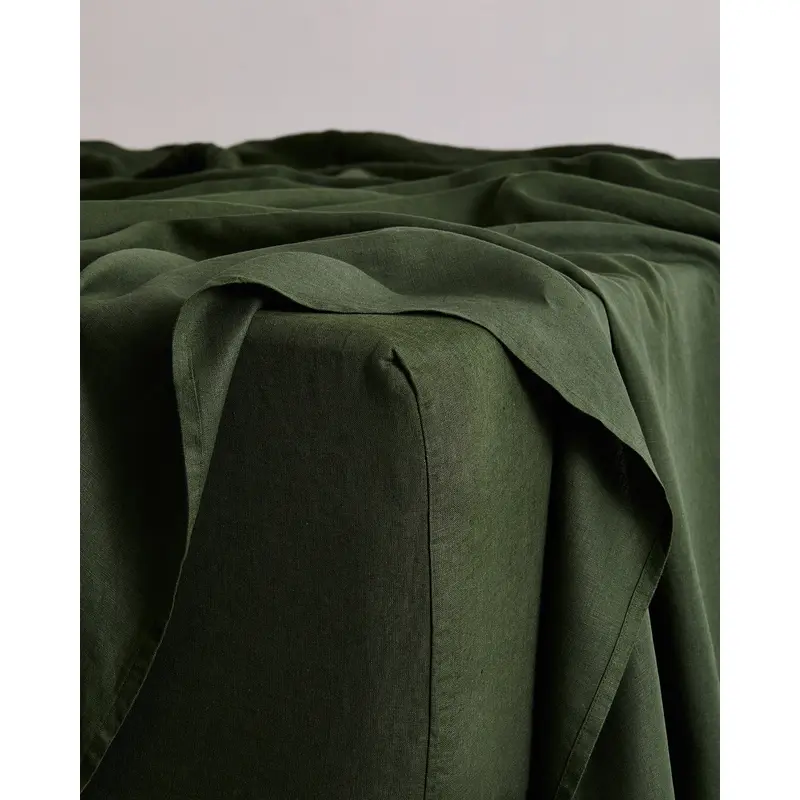 Olive 100% French Flax Linen Fitted Sheet