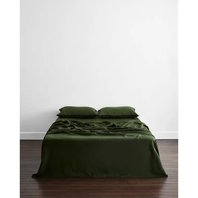 Olive 100% French Flax Linen Flat Sheet