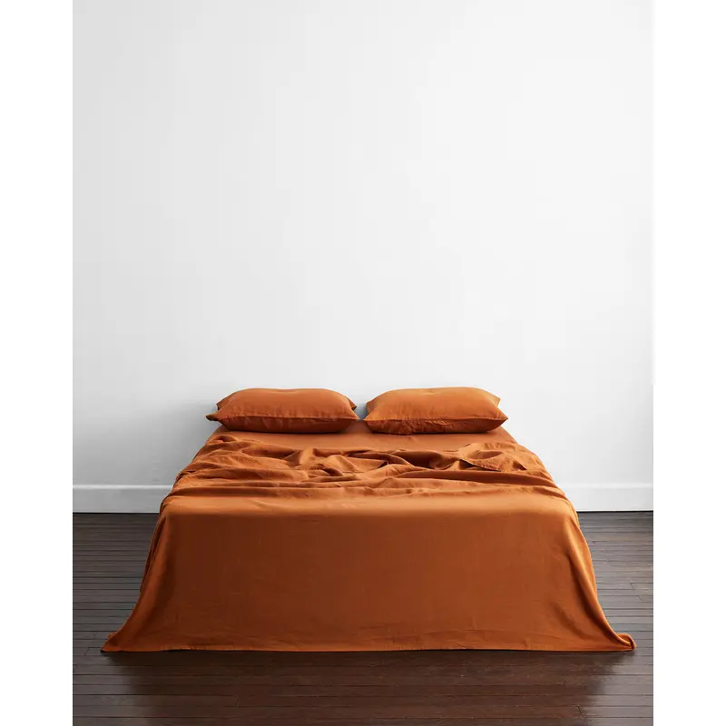 Rust 100% French Flax Linen Flat Sheet