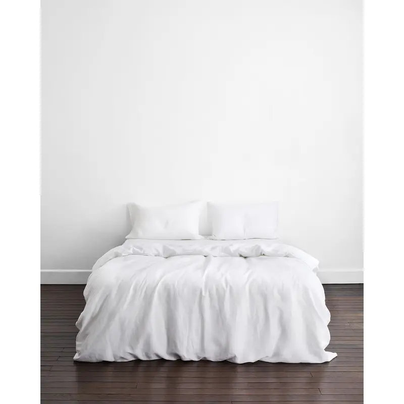 White 100% French Flax Linen Bedding Set
