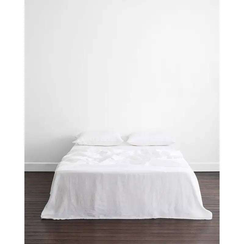 White 100% French Flax Linen Flat Sheet