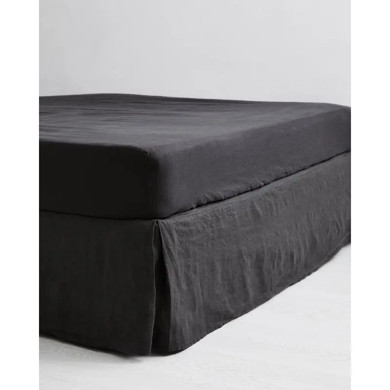 Charcoal 100% French Flax Linen Bed Skirt