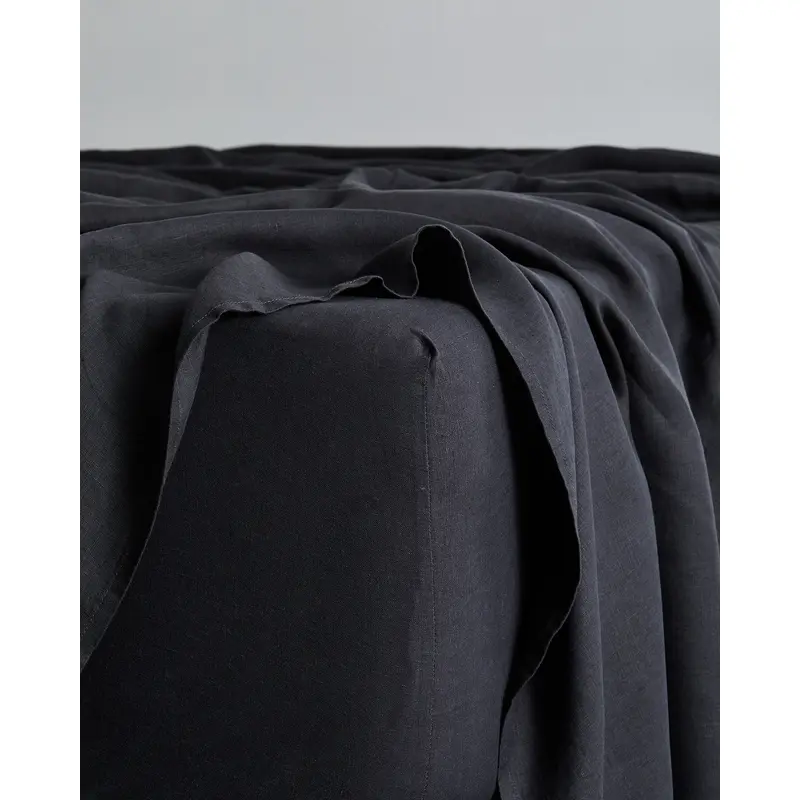 Charcoal 100% French Flax Linen Fitted Sheet