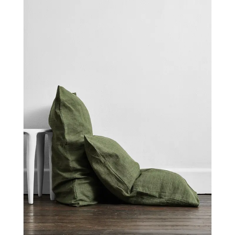 Olive Stripe 100% French Flax Linen Pillowcases (Set of Two)
