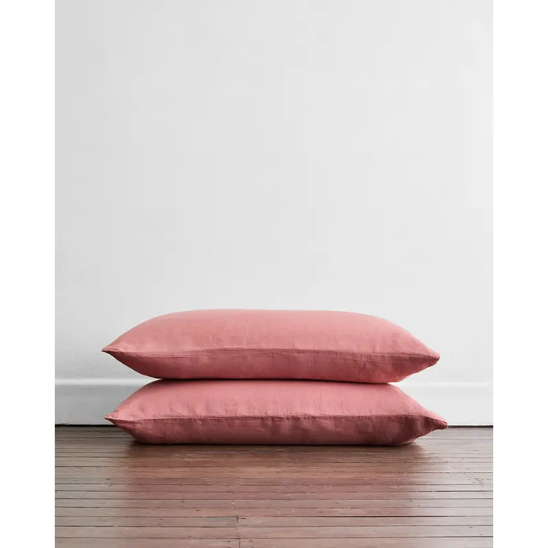 Pink Clay 100% Flax Linen King Pillowcases (Set of Two)