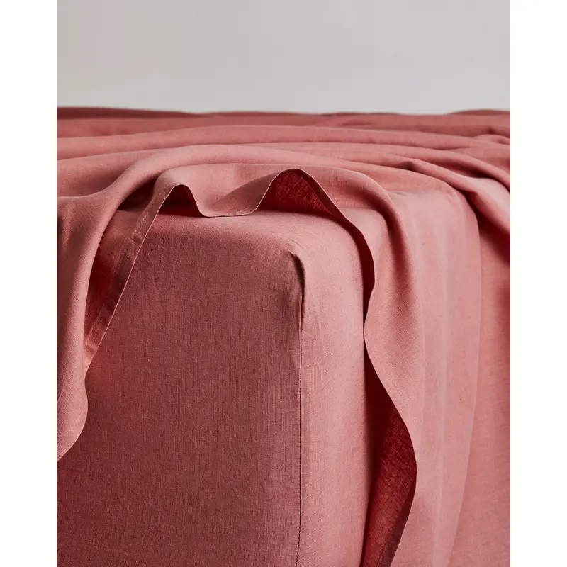 Pink Clay 100% French Flax Linen Fitted Sheet