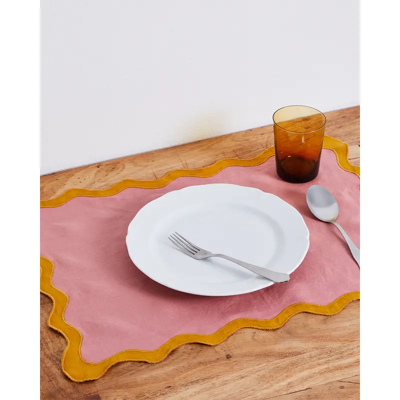 Pink Clay & Turmeric 100% French Flax Linen Scalloped Placemats (Set of Four)