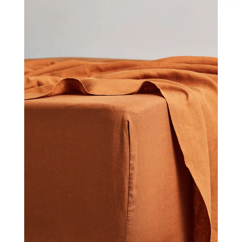 Rust 100% French Flax Linen Fitted Sheet