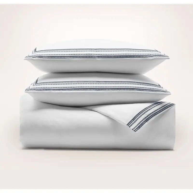 Signature Embellished Duvet Set - White/Mineral Ladder Stitch