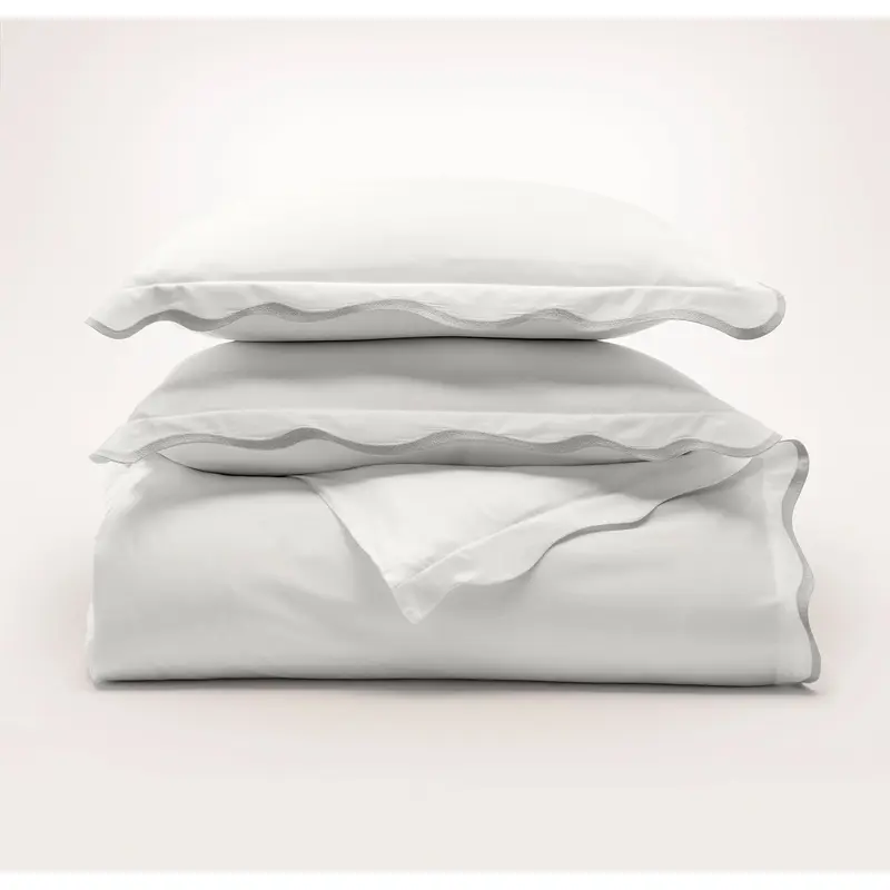 Signature Embellished Duvet Set - White/Mist Curved Edge