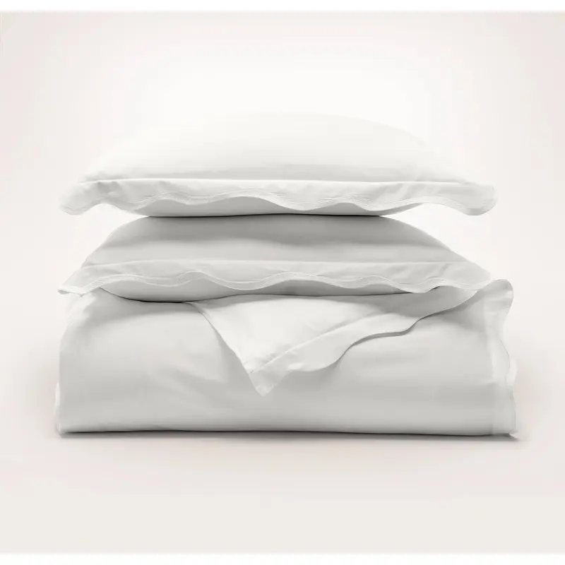 Signature Embellished Duvet Set - White/White Curved Edge