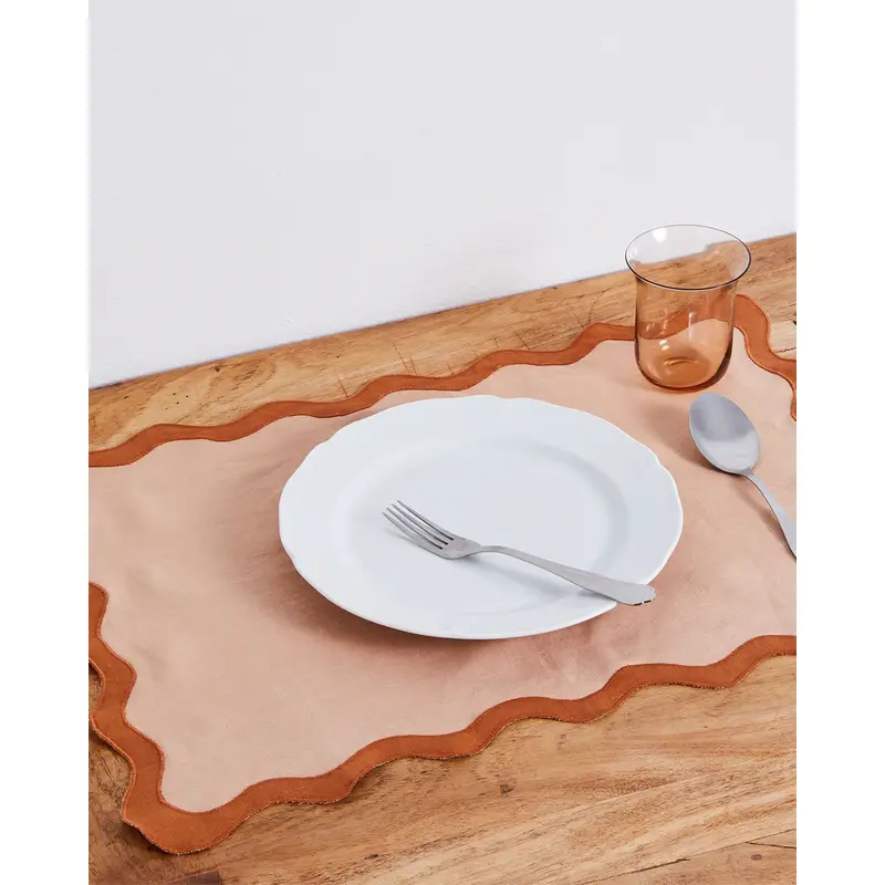 Terracotta & Rust 100% French Flax Linen Scalloped Placemats (Set of Four)