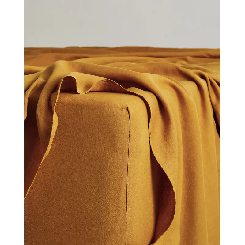 Turmeric 100% French Flax Linen Fitted Sheet