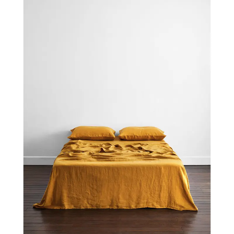 Turmeric 100% French Flax Linen Flat Sheet