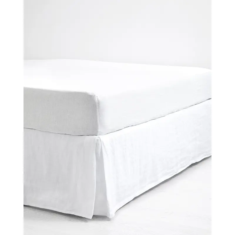 White 100% French Flax Linen Bed Skirt