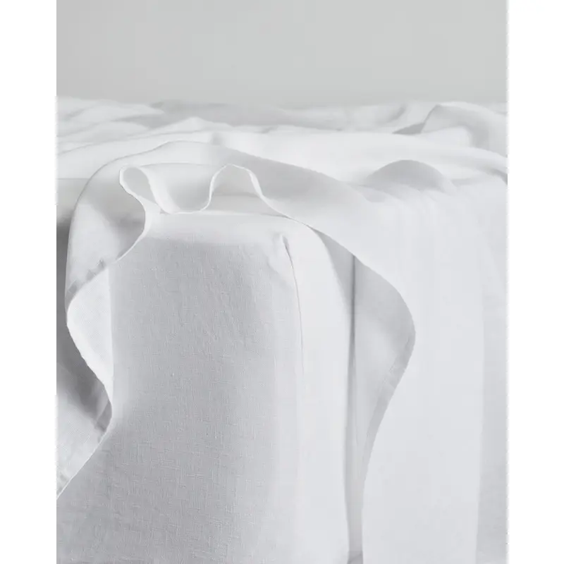 White 100% French Flax Linen Fitted Sheet