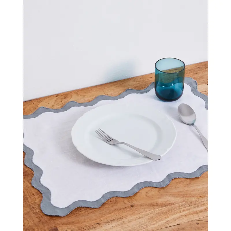 White & Mineral 100% French Flax Linen Scalloped Placemats (Set of Four)