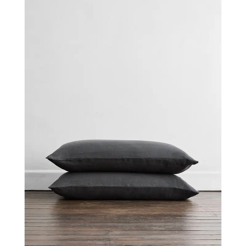 Charcoal 100% Flax Linen King Pillowcases (Set of Two)