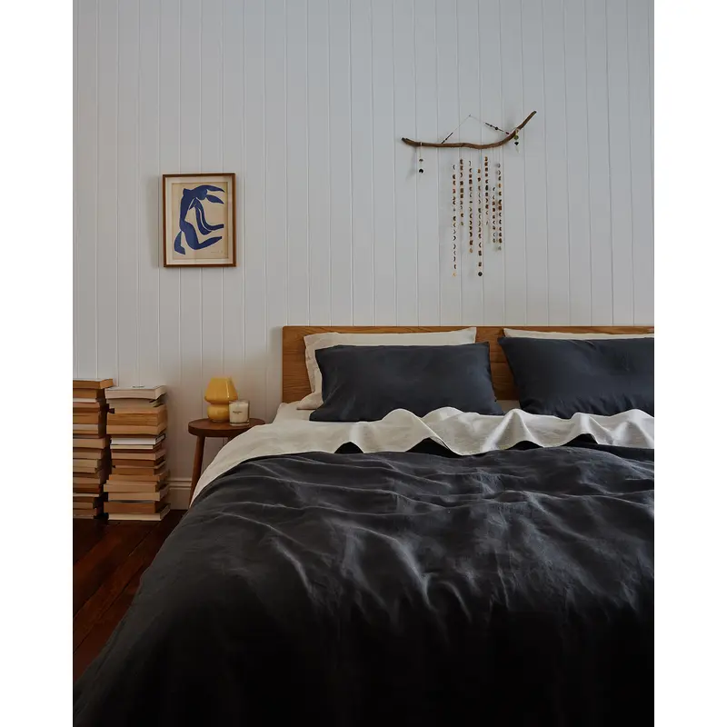 Charcoal & Oatmeal 100% French Flax Linen Bedding Bundle
