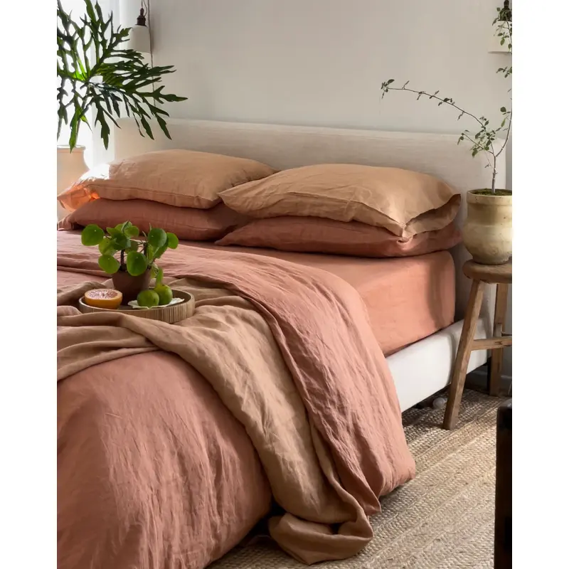 Hazelnut & Terracotta 100% French Flax Linen Bedding Bundle