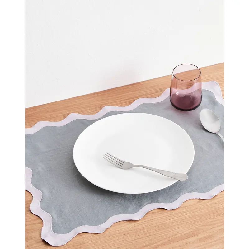 Mineral & Lilac 100% French Flax Linen Scalloped Placemats (Set of Four)