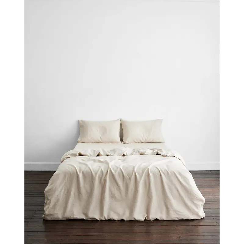 Oatmeal & White Stripe 100% French Flax Linen Bedding Set