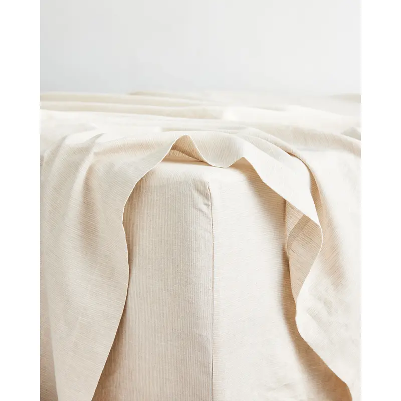 Oatmeal & White Stripe 100% French Flax Linen Fitted Sheet