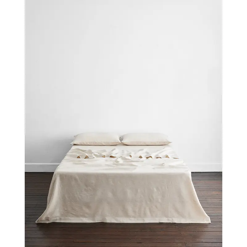 Oatmeal & White Stripe 100% French Flax Linen Flat Sheet