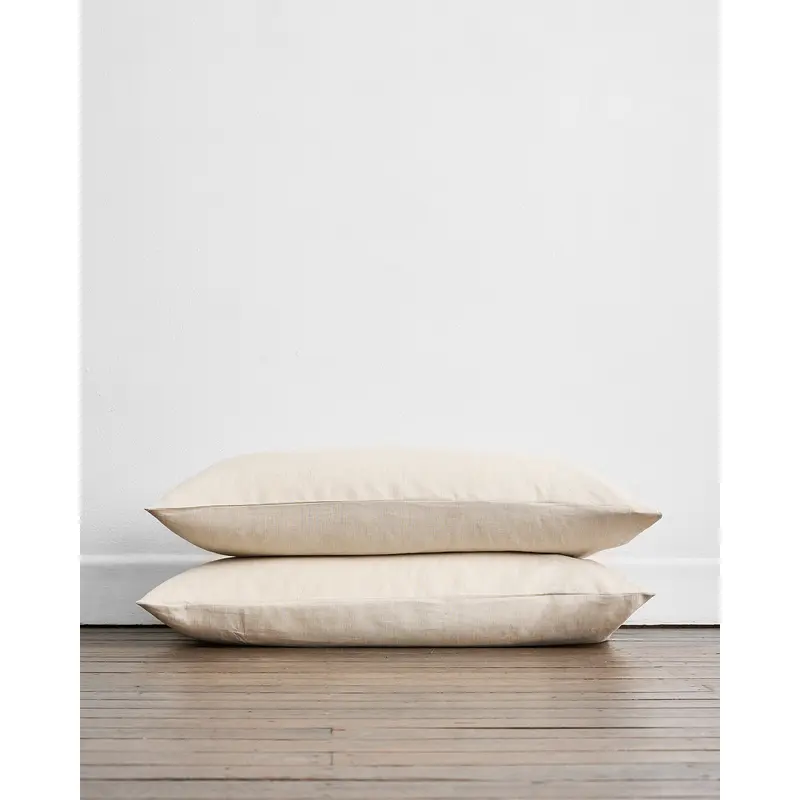 Oatmeal & White Stripe 100% French Flax Linen King Pillowcases (Set of Two)