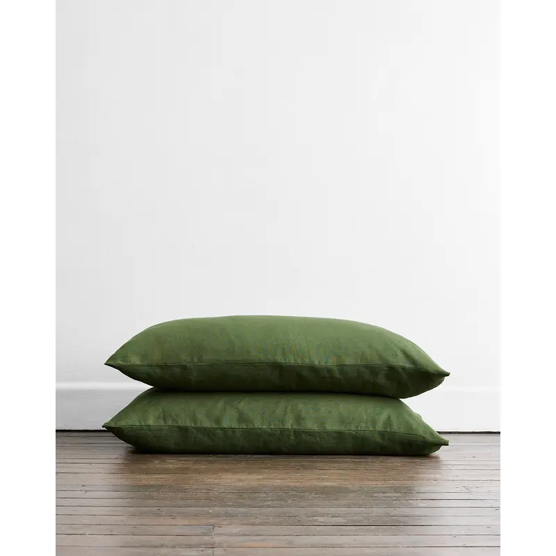 Olive 100% Flax Linen King Pillowcases (Set of Two)